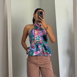Vintage Multicolor Floral Halter Blouse